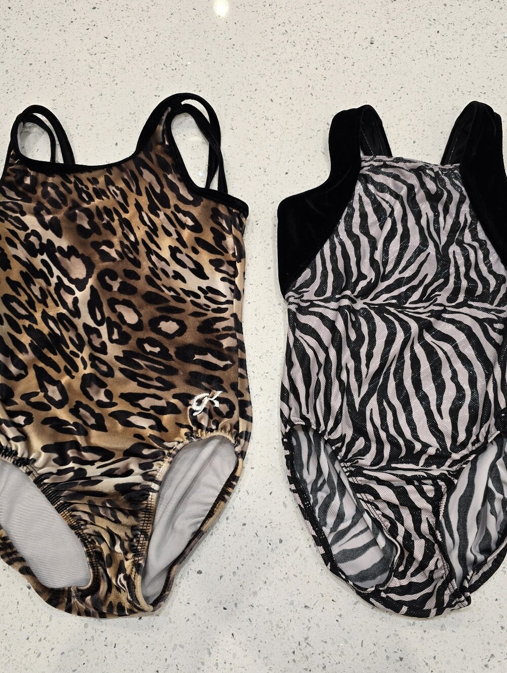 GK Girls Gymnastics Leotards Sleeveless Lot of 2 Leos Animal Print Zebra Cheetah